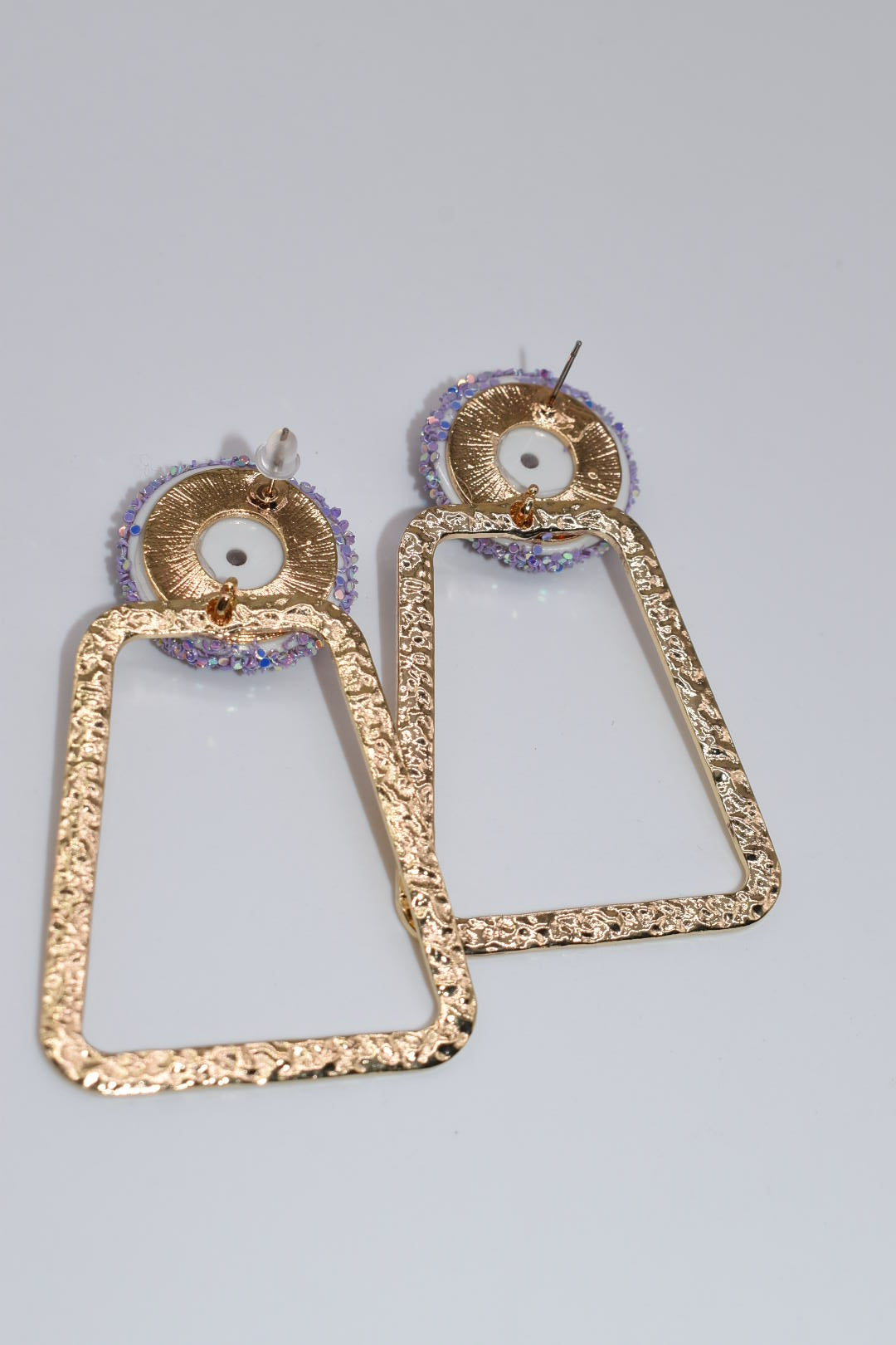 Statement Earrings: Lavender Glitter & Gold Trap-ezoid Earrings