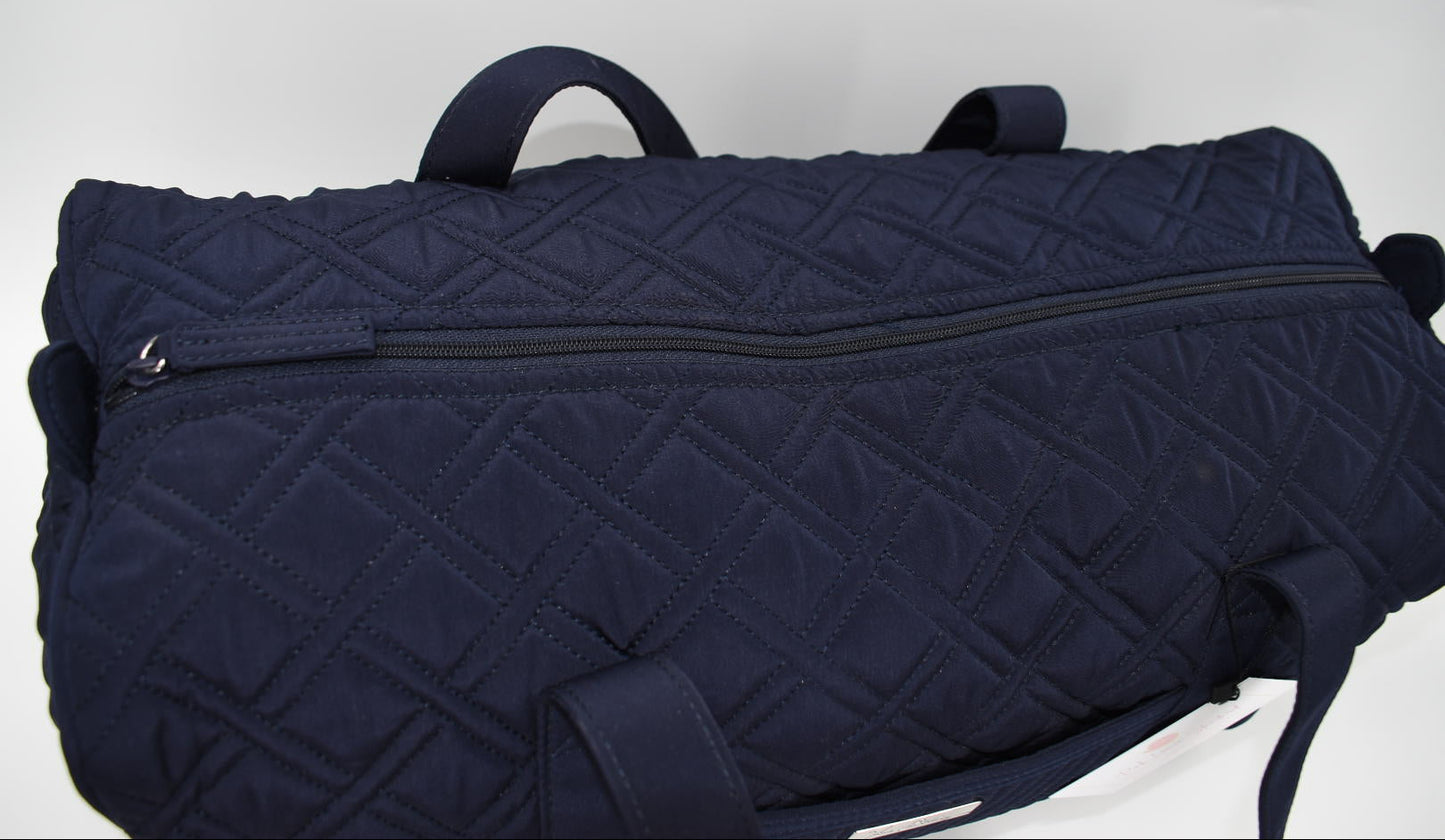 Vera Bradley Medium Quilted Microfiber Duffel Bag in Navy Blue