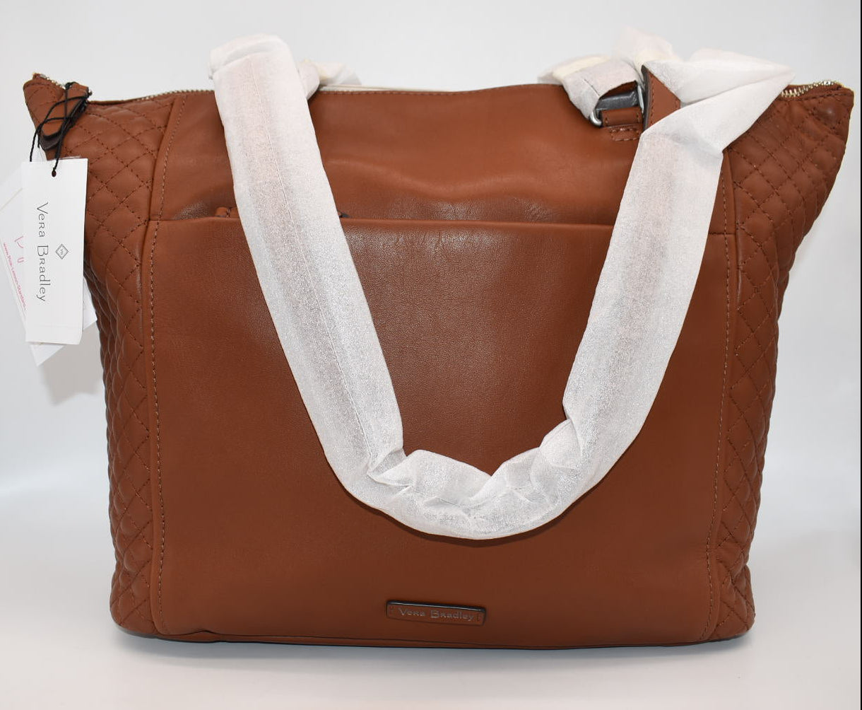 Vera Bradley Carryall Small Leather Tote Bag in Classic Mocha