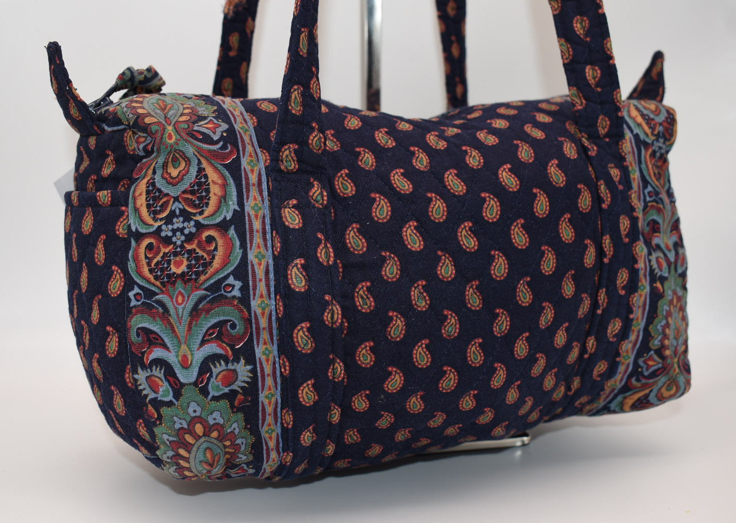 Vintage Vera Bradley Barrel Shoulder Bag in "Regency Blue 1987" Pattern