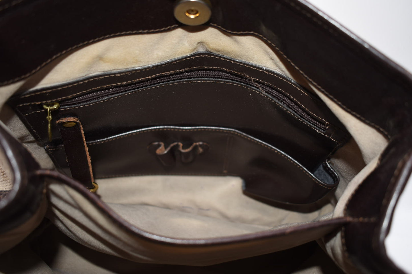 Brahmin Leather & Natural Canvas Shoulder Bag