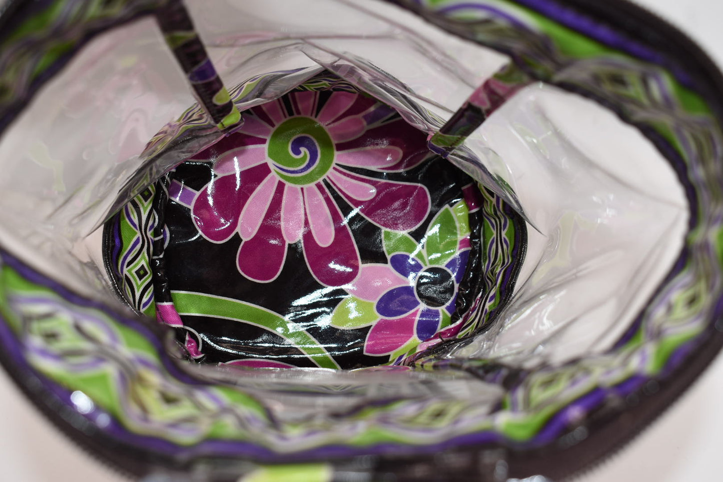 Vera Bradley Clear Toiletry Bag in "Purple Punch" Pattern