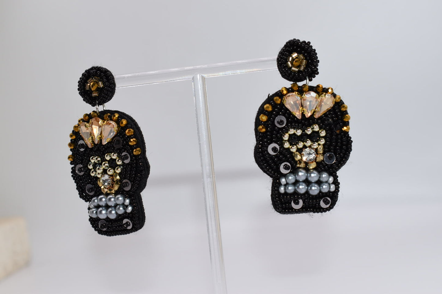 Statement Earrings: Beaded Black Skull Earrings