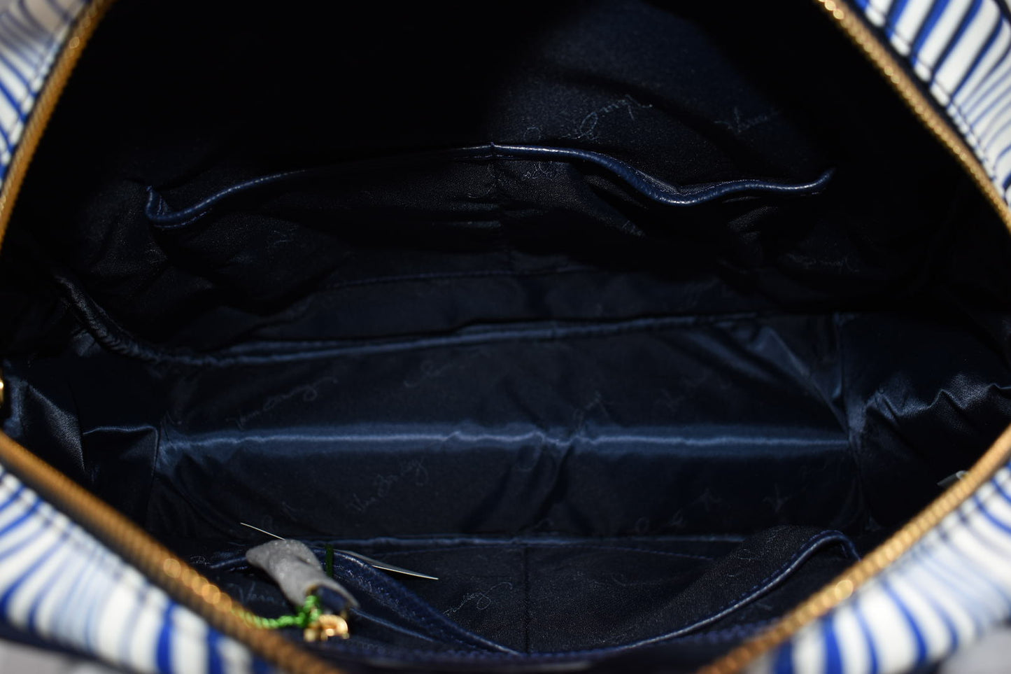 Vera Bradley Bowler Satchel Bag in "Wavy Stripe" with Navy Trim