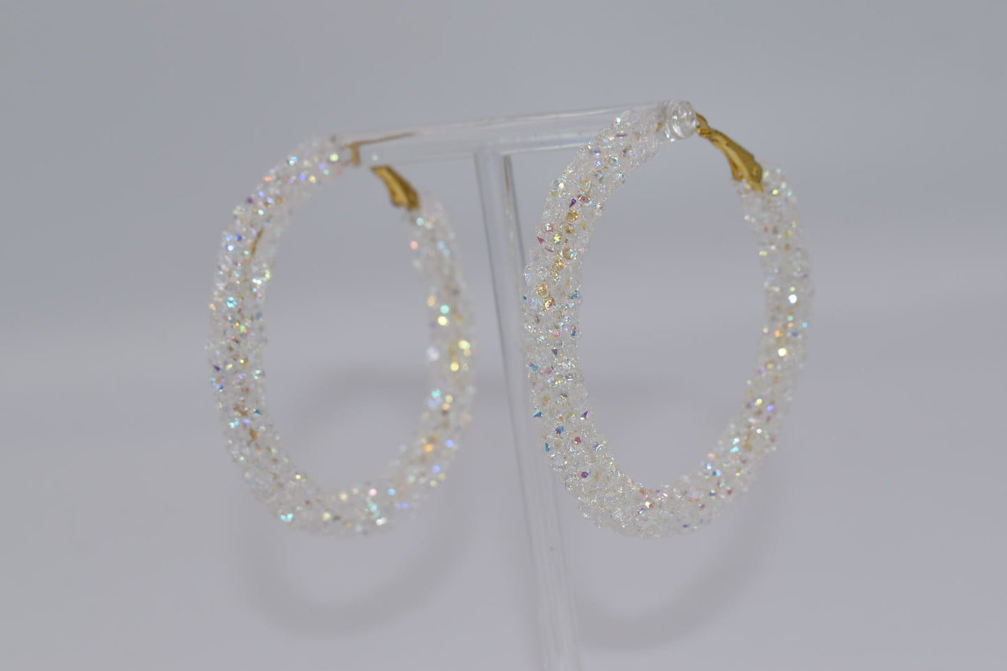 Statement Earrings: Pearly White Sparkle Hoop Earrings