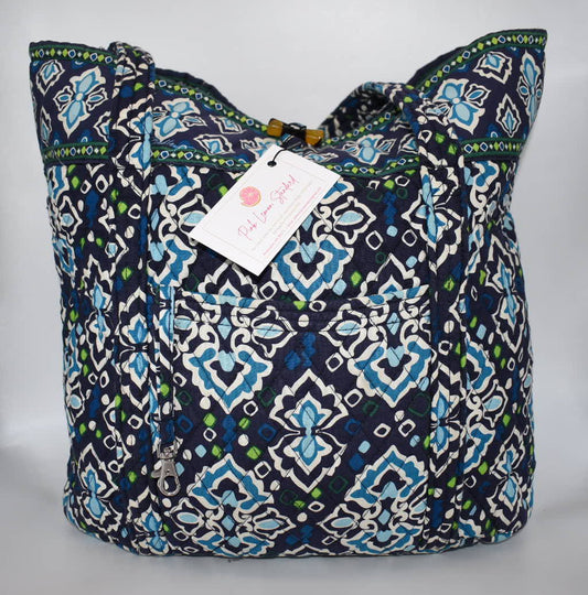 Vera Bradley Large Vera Tote Bag in "Ink Blue" Pattern