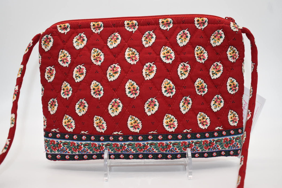 Vintage Vera Bradley Petite Crossbody/ Shoulder Bag in "Red Leaf" Pattern