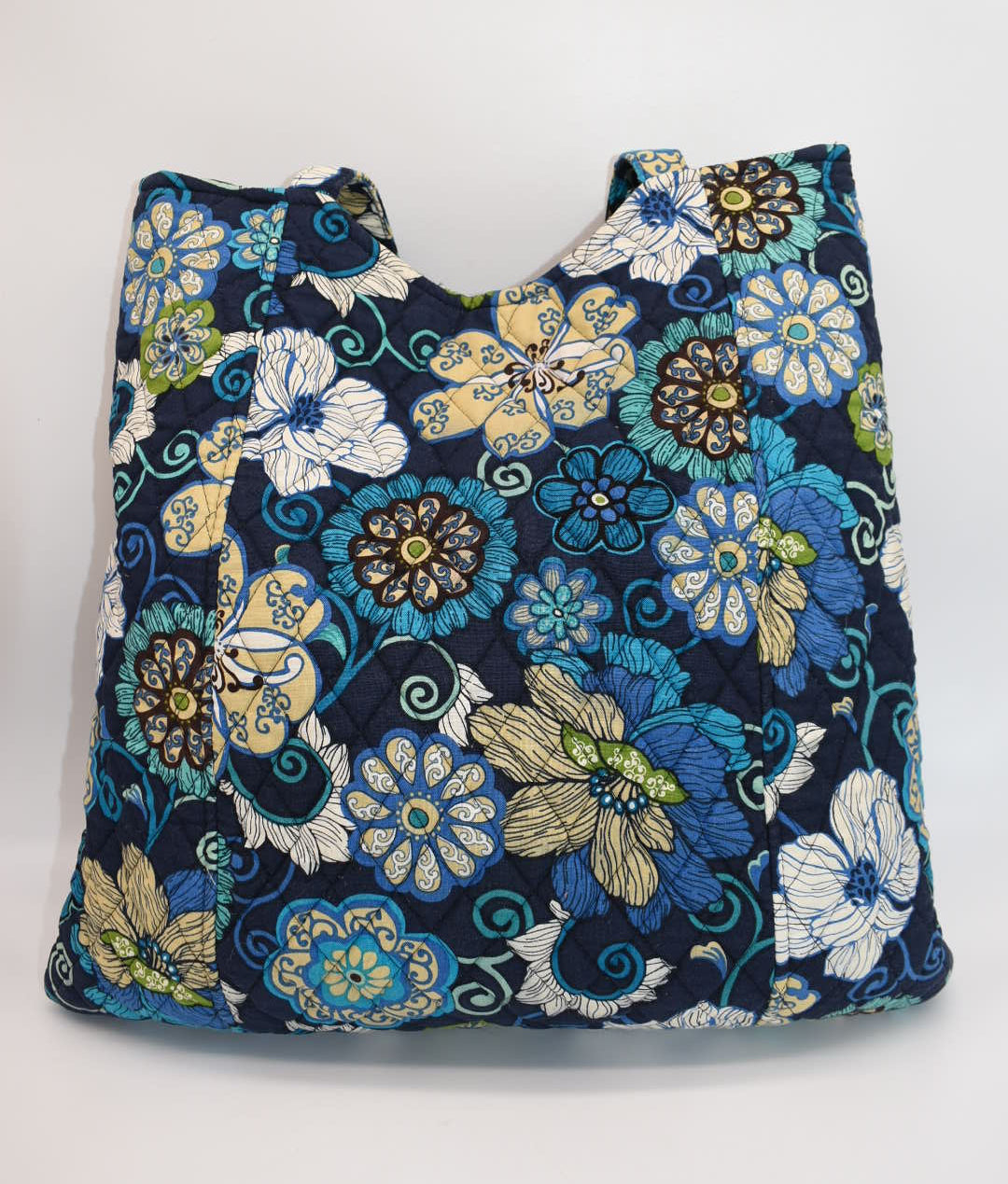 Vera Bradley Large Curvy Tote Bag in "Mod Floral Blue" Pattern