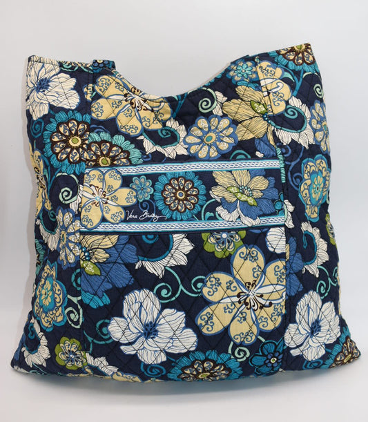 Vera Bradley Large Curvy Tote Bag in "Mod Floral Blue" Pattern