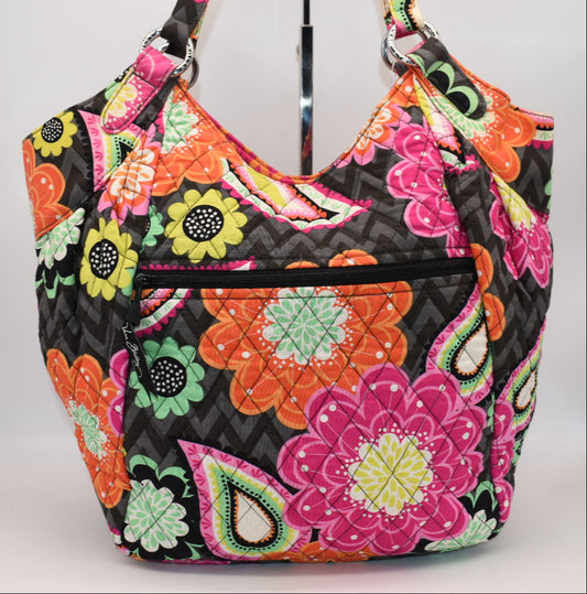 Vera Bradley Large Crescent Shoulder Handbag in "Ziggy Zinnia" Pattern