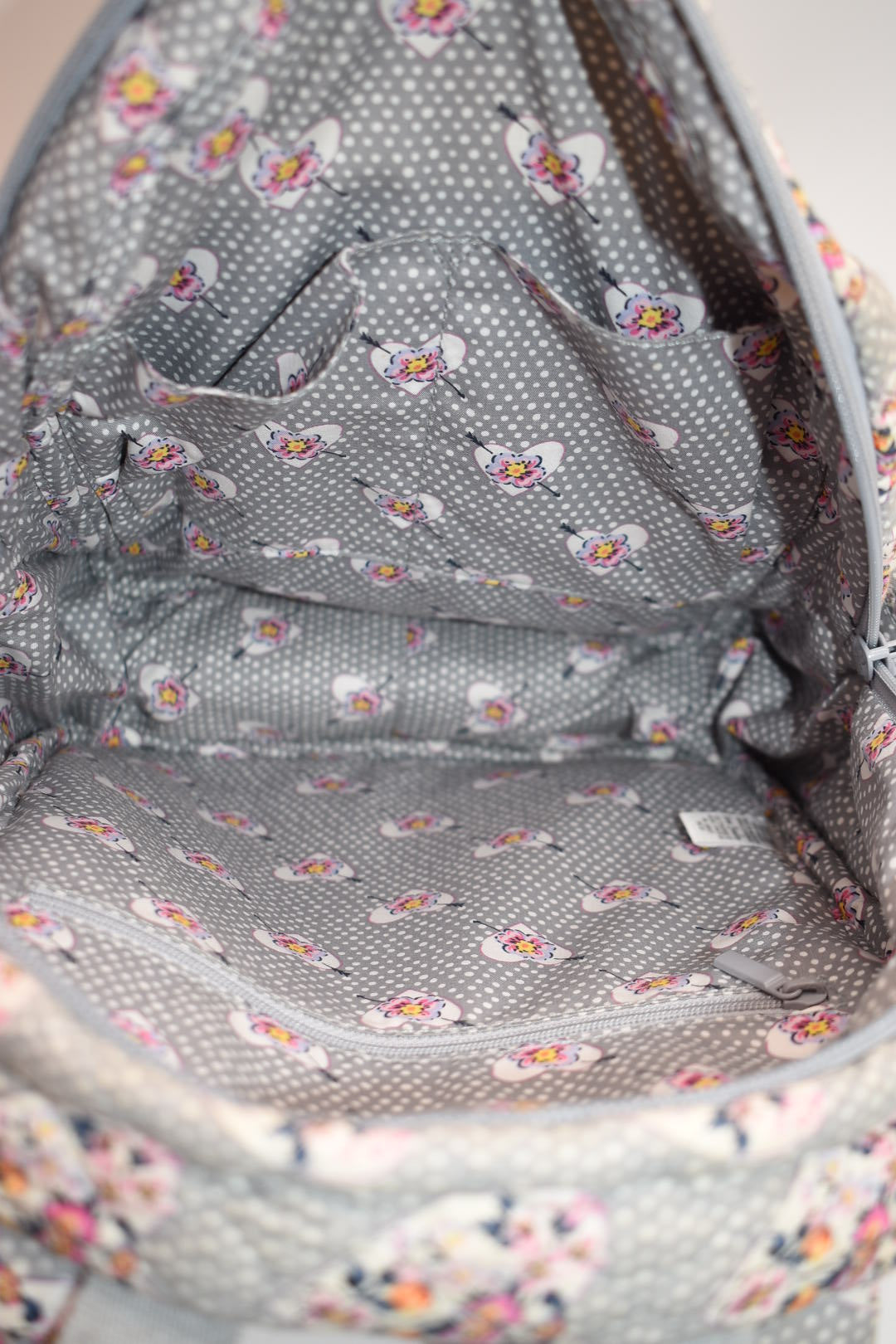 Vera Bradley Small Quilted Cotton Backpack in "Mon Amour Gray" Pattern