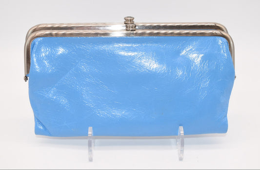 HOBO INTL Lauren Clutch Wallet in Tranquil Blue Polished Leather