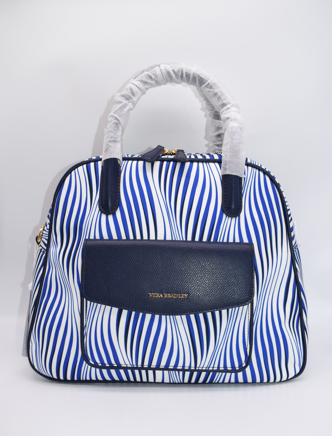 Vera Bradley Bowler Satchel Bag in "Wavy Stripe" with Navy Trim
