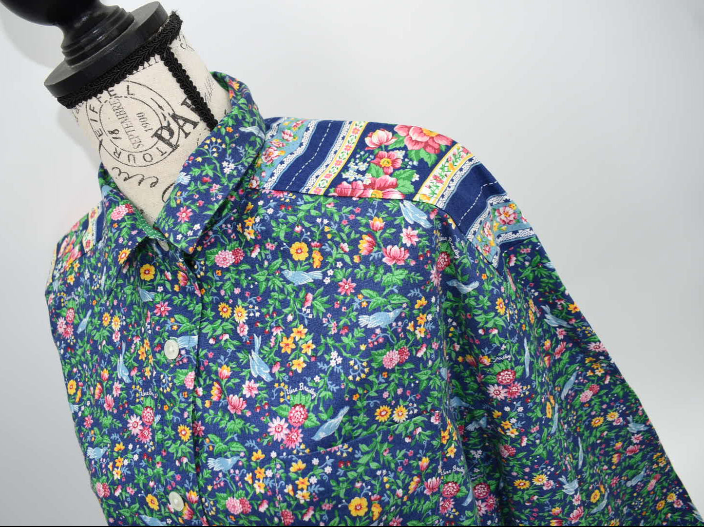 Vintage Vera Bradley Large Button-Up Long Sleeve Shirt in "Bluebird - 1998" Pattern