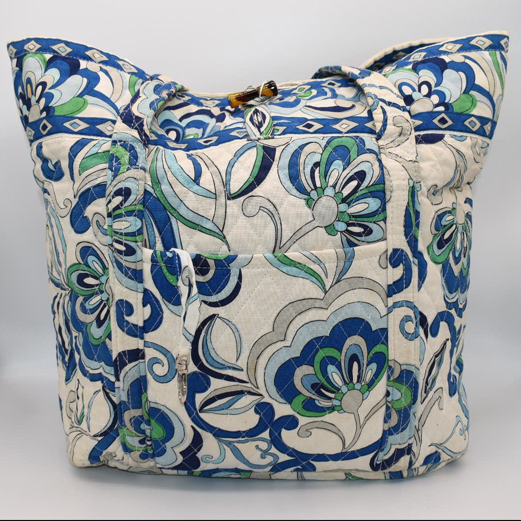 Vera Bradley Large Vera Tote Bag in "Mediterranean White" Pattern