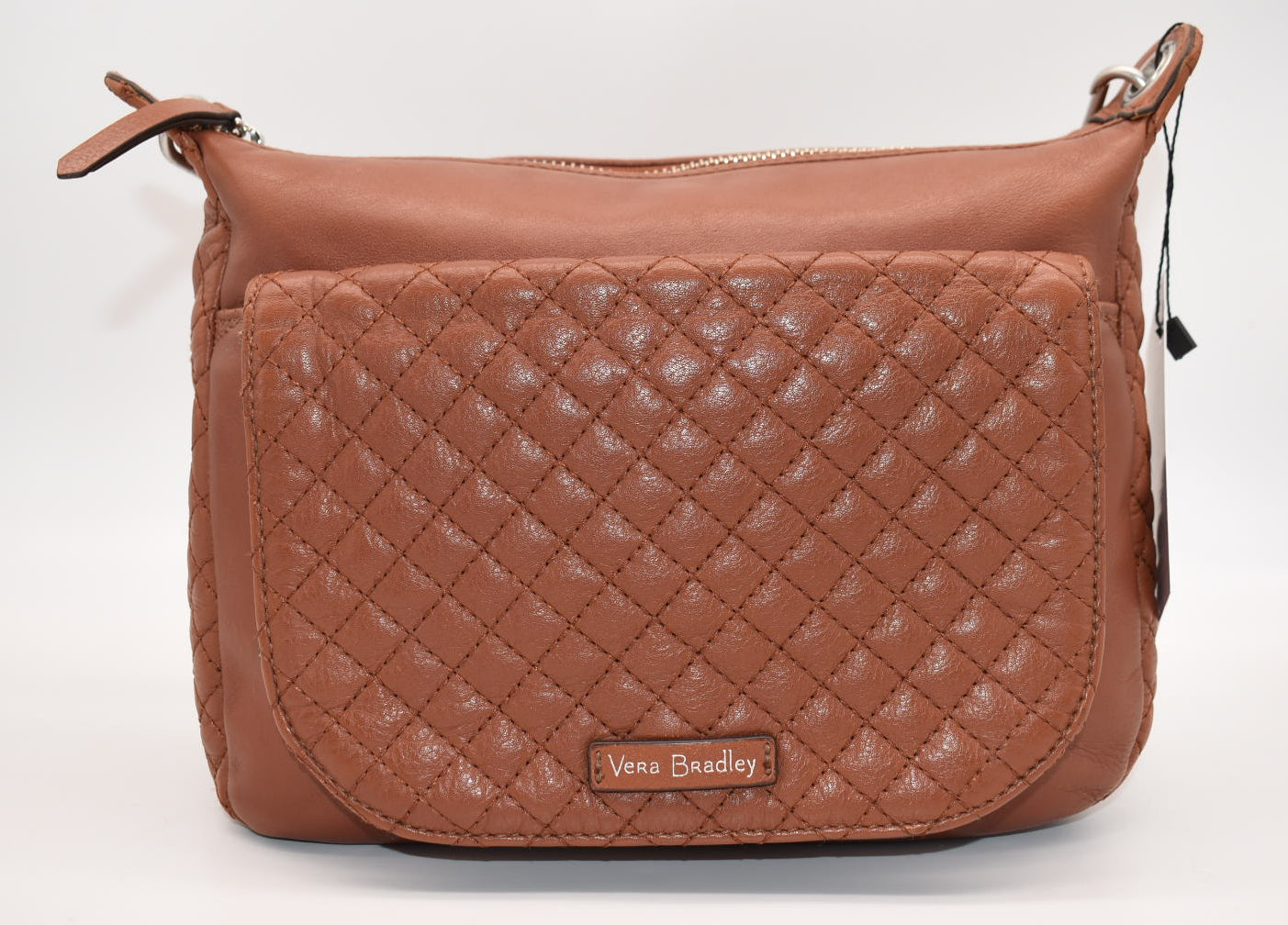 Vera Bradley Carson Leather Crossbody Shoulder Bag in Cognac Brown