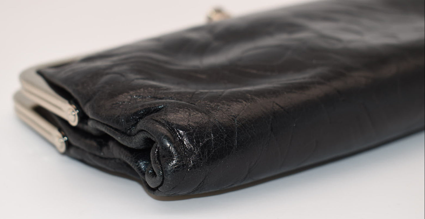 HOBO Lauren Clutch Wallet in Black Embossed Leather