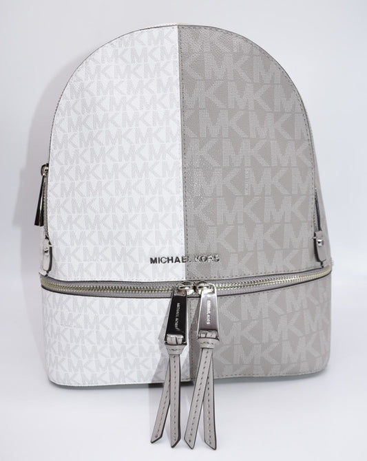 Michael Kors Rhea Medium Logo Backpack in White & Gray