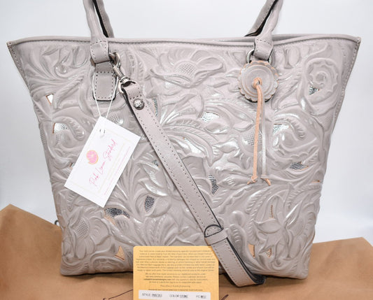 Patricia Nash Adeline Burnished Cutout Tooled Tote in Stone