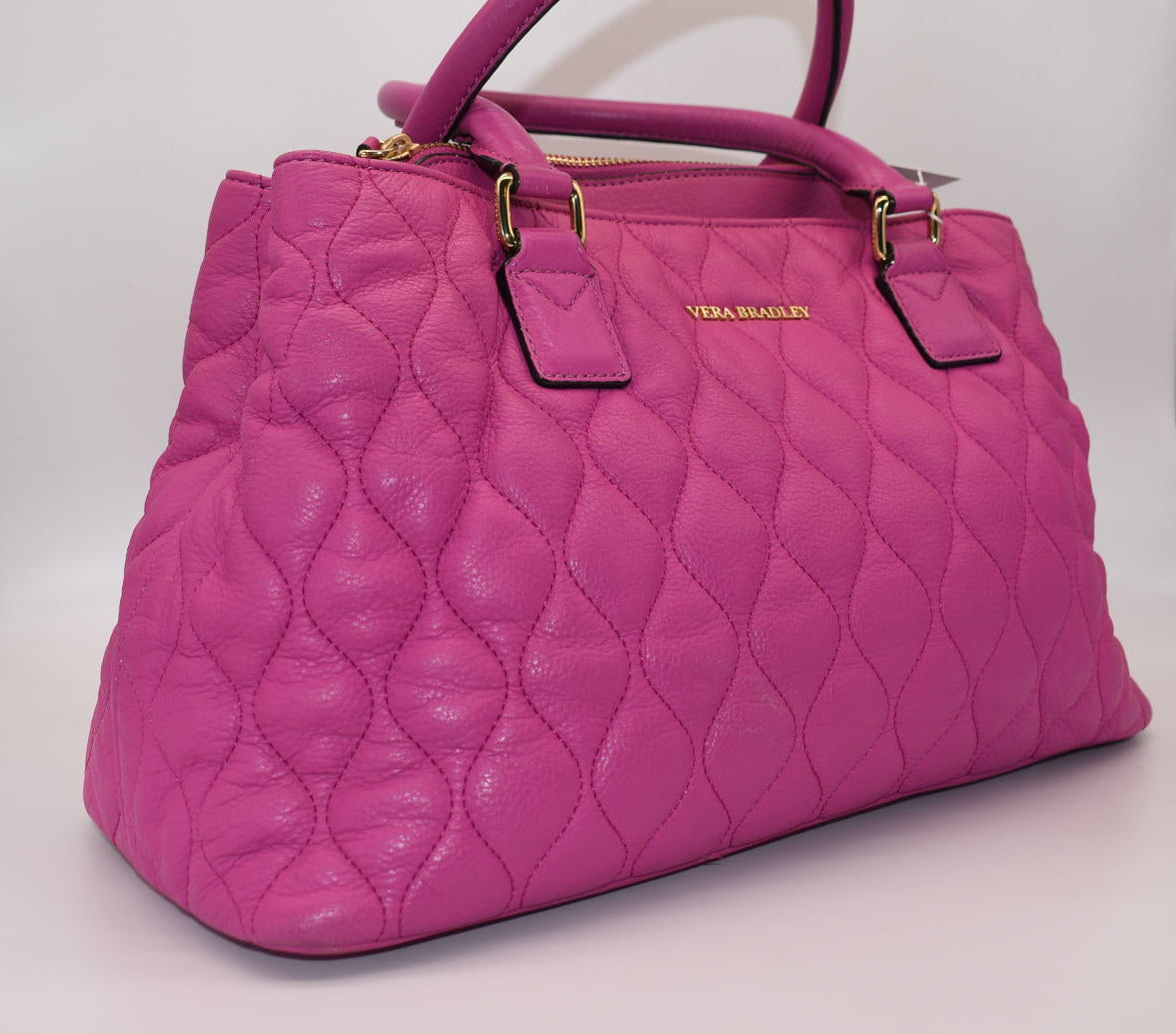 Vera Bradley Large Quilted Leather Emma Satchel Bag in Magenta