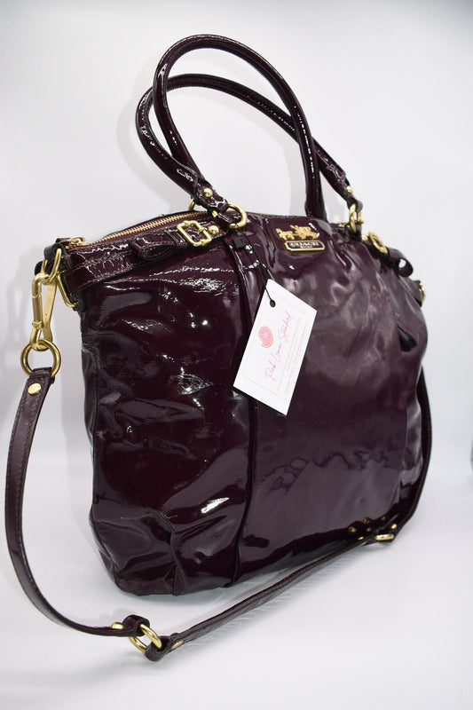 Coach Madison Patent Leather Lindsey Satchel Bag in Plum