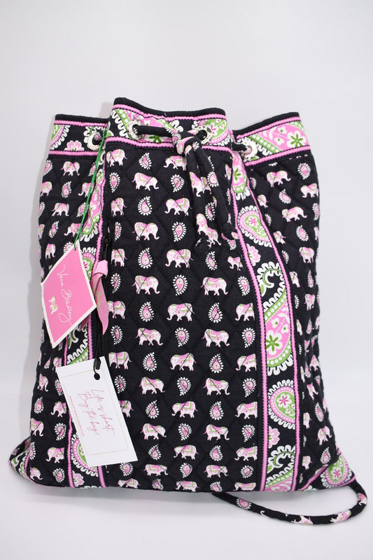 Vera Bradley Drawstring Backsack/ Backpack in "Pink Elephants" Pattern