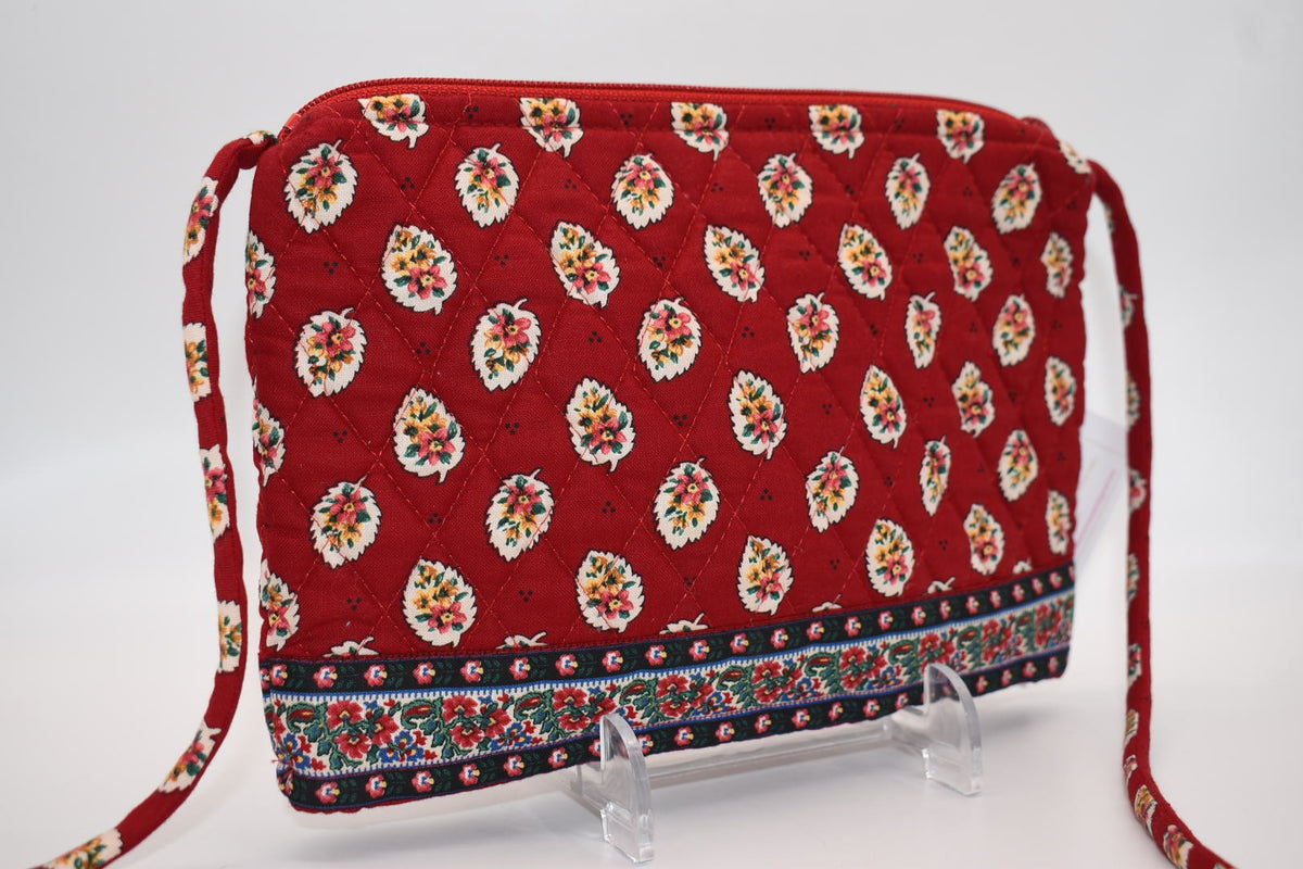 Vintage Vera Bradley Petite Crossbody/ Shoulder Bag in "Red Leaf" Pattern