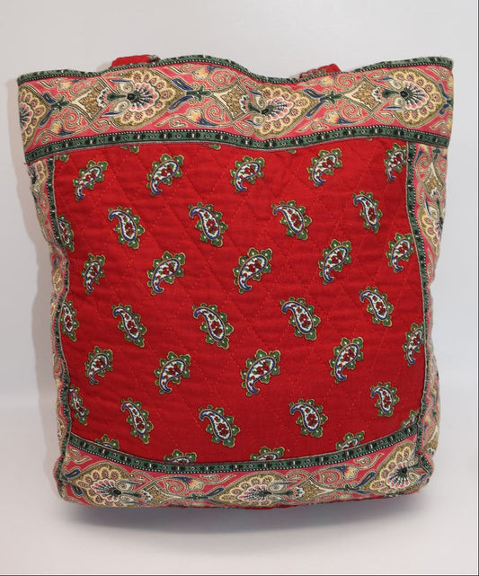 Vintage Vera Bradley Quilted Cotton Tote Bag in "Red- 1991" Pattern