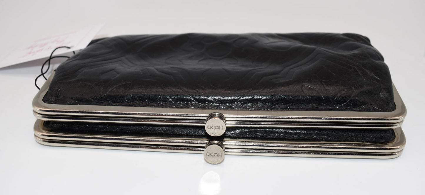 HOBO Lauren Clutch Wallet in Black Embossed Leather