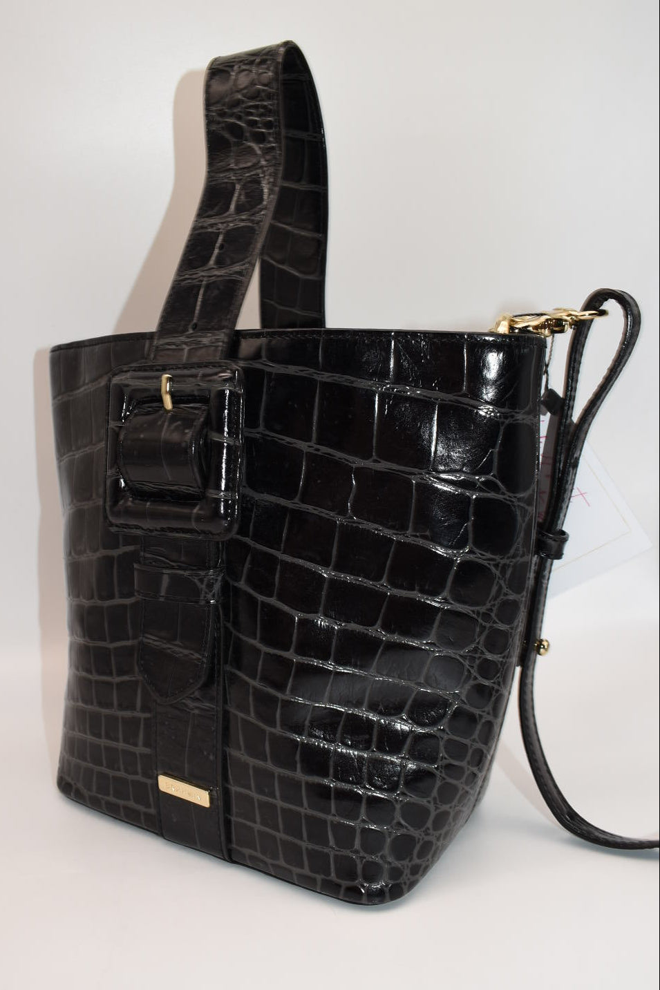 Brahmin Faith Top Handle Leather Convertible Bag in "Black Veil" Pattern