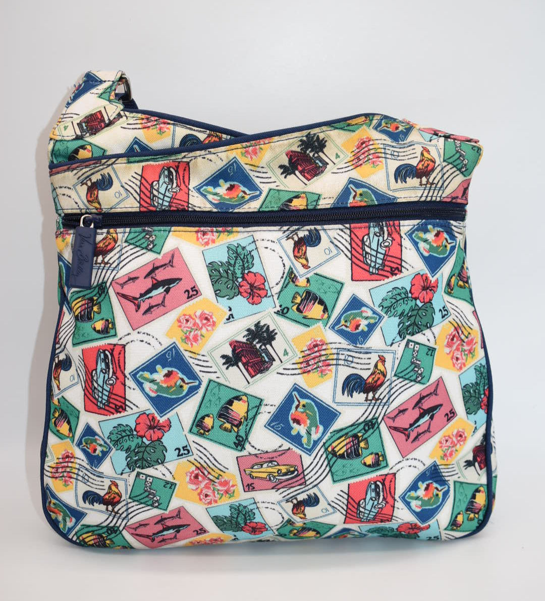 Vera Bradley Reactive Double Pocket Crossbody Bag in "Cuban Stamps" Pattern