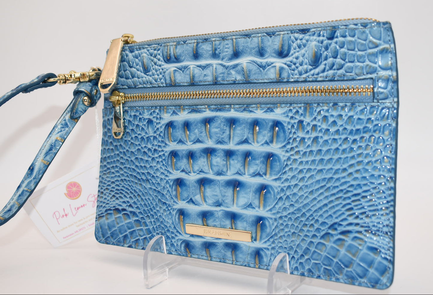 Brahmin Leather Wristlet in Aura Blue Melbourne