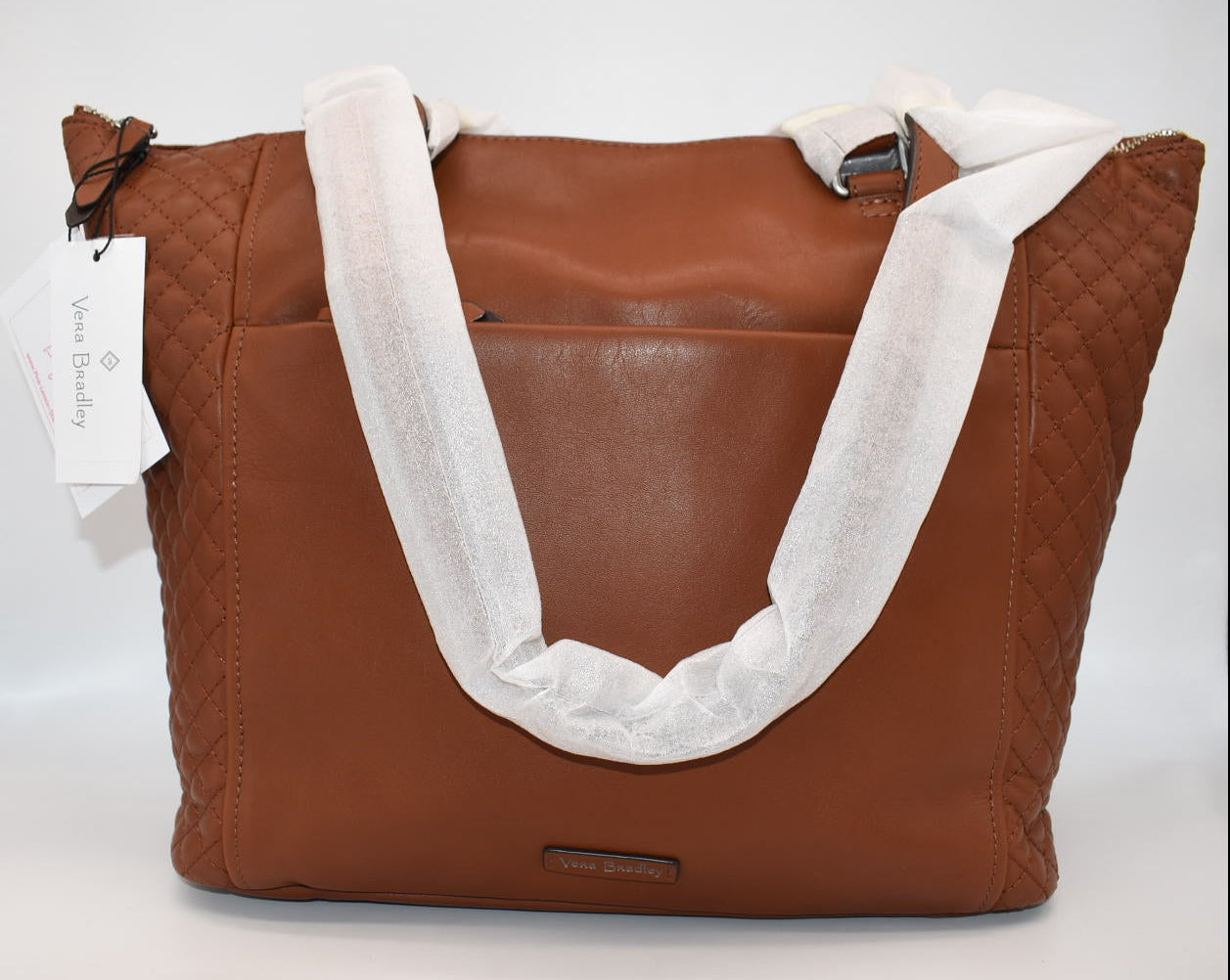 Vera Bradley Carryall Small Leather Tote Bag in Classic Mocha