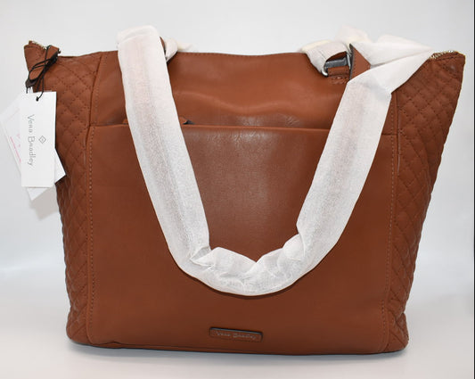 Vera Bradley Carryall Small Leather Tote Bag in Classic Mocha