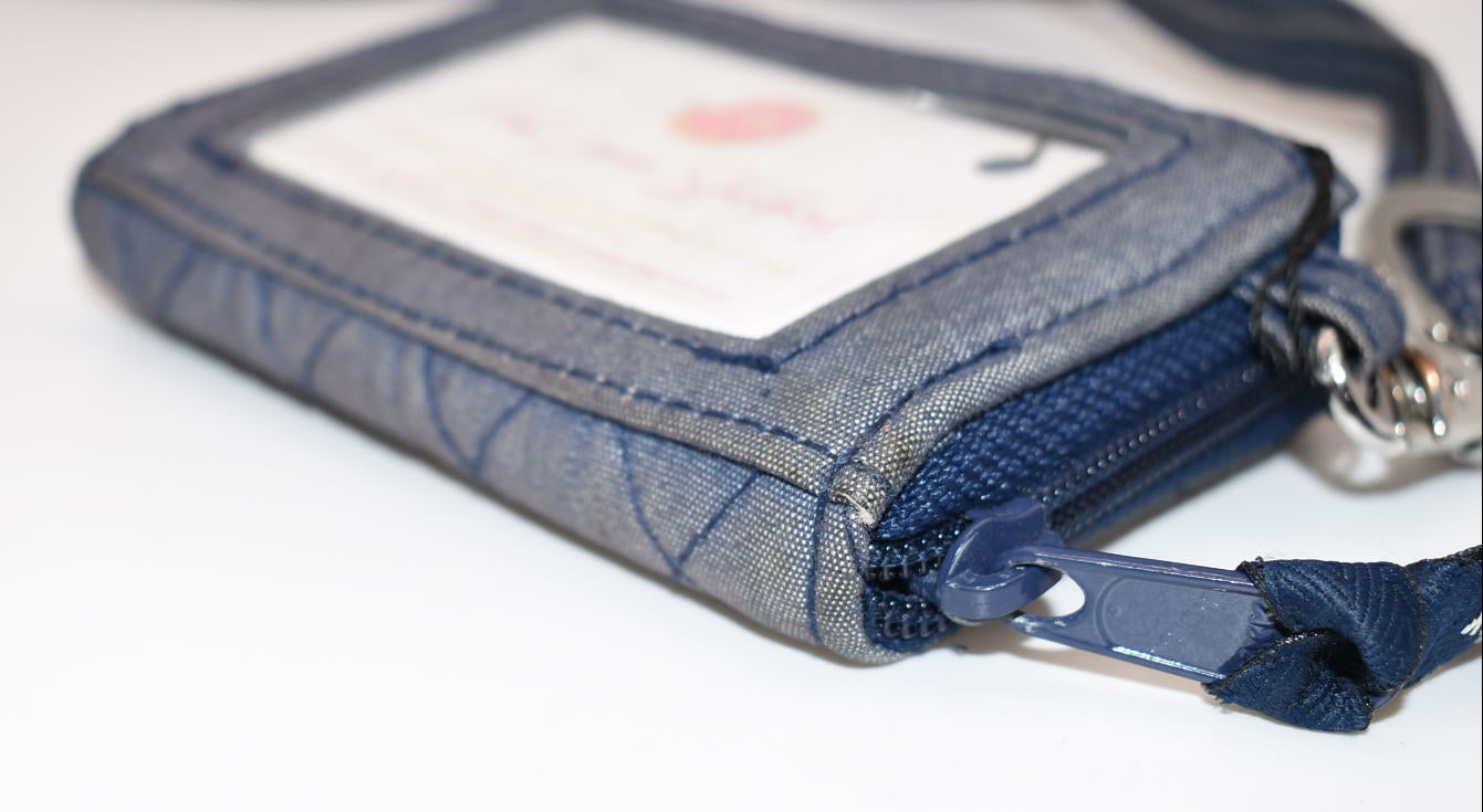 Vera Bradley Small Zip-Around Wallet & Lanyard in Moonlight Navy