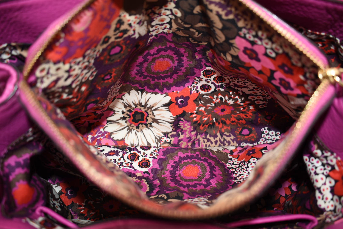 Vera Bradley Large Quilted Leather Emma Satchel Bag in Magenta