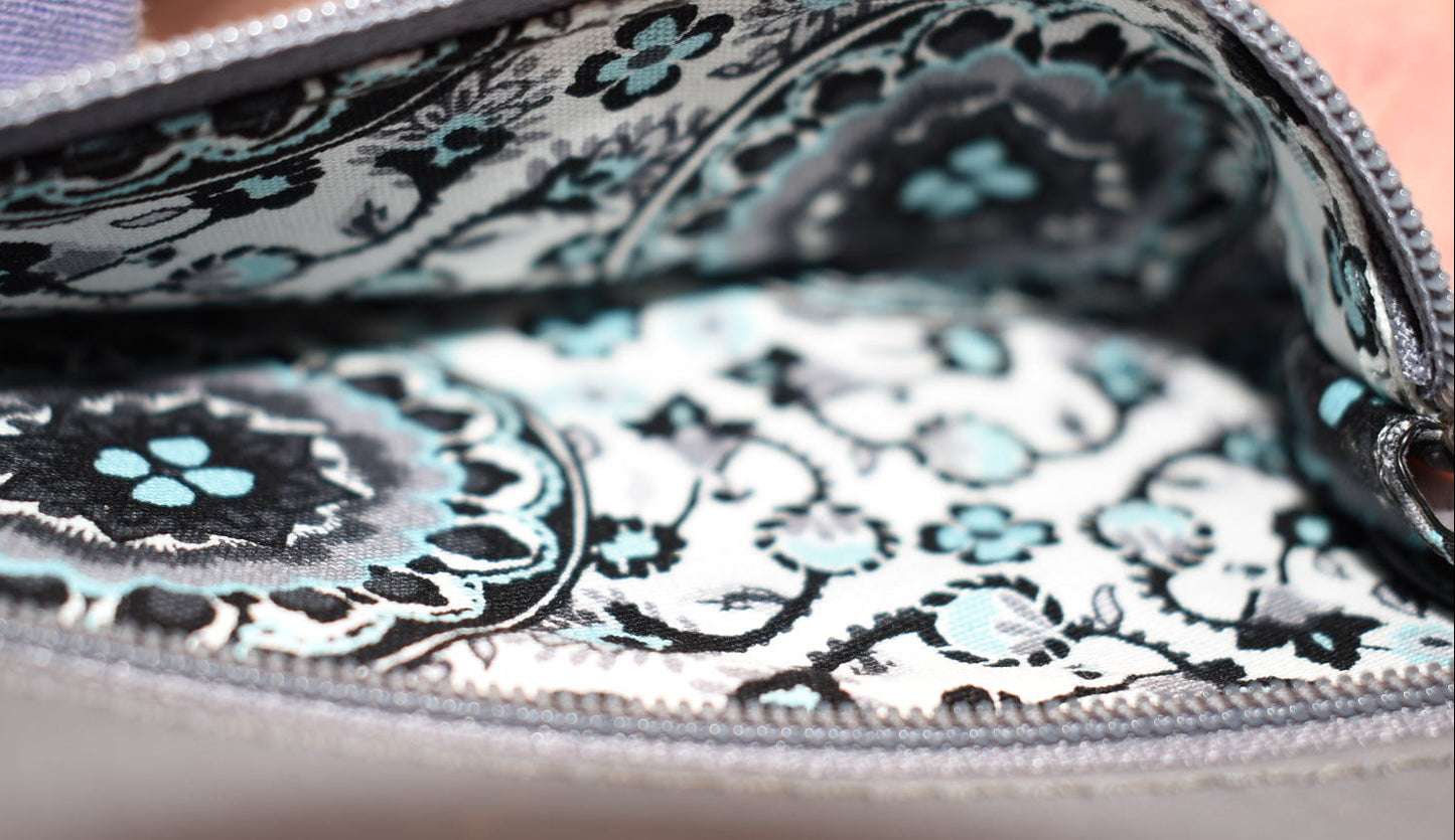 Vera Bradley Leather Carryall RFID Accordion Wristlet in "Storm Cloud"