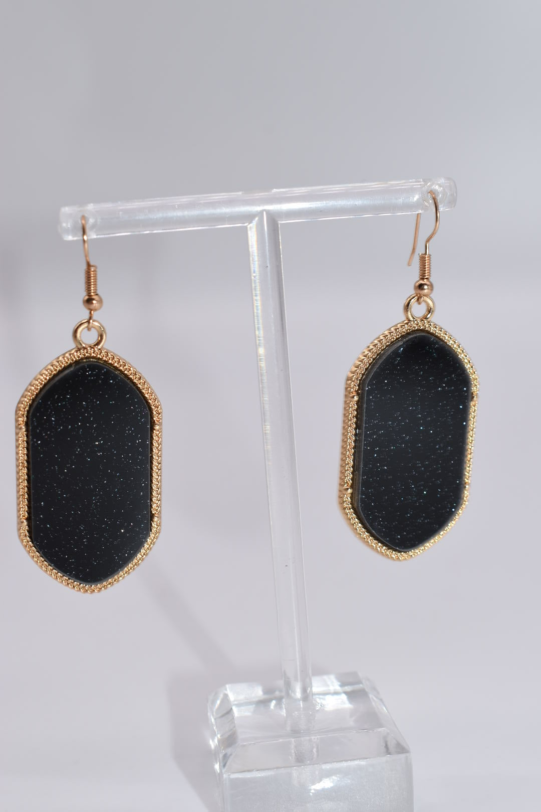 Statement Earrings: Black Glitter & Gold Drop Earrings
