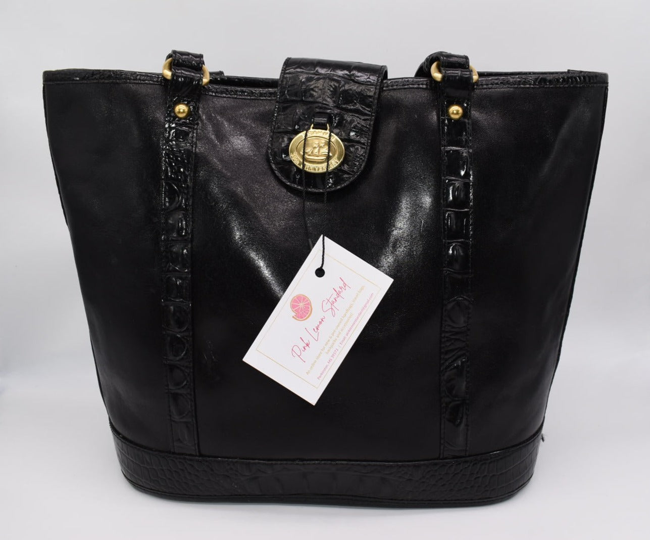 Vintage Brahmin Black Leather Tote Bag