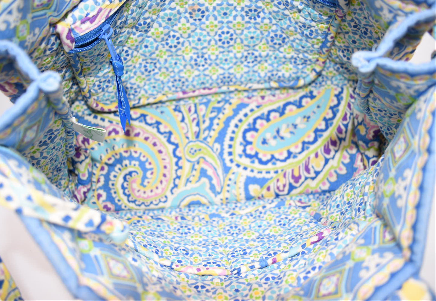 Vera Bradley East/West Tassel Tote Bag in "Capri Blue" Pattern