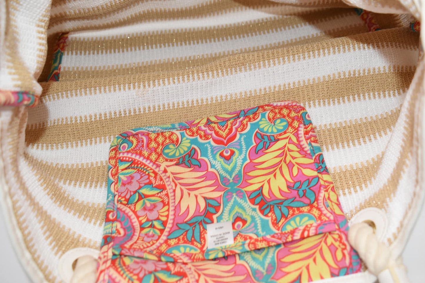 Vera Bradley Woven Neutral Straw Tote Bag