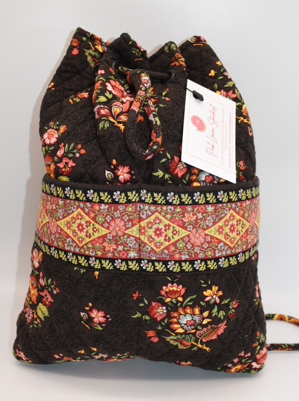 Vera Bradley Drawstring Back Sack Bag in "Chocolate" Pattern