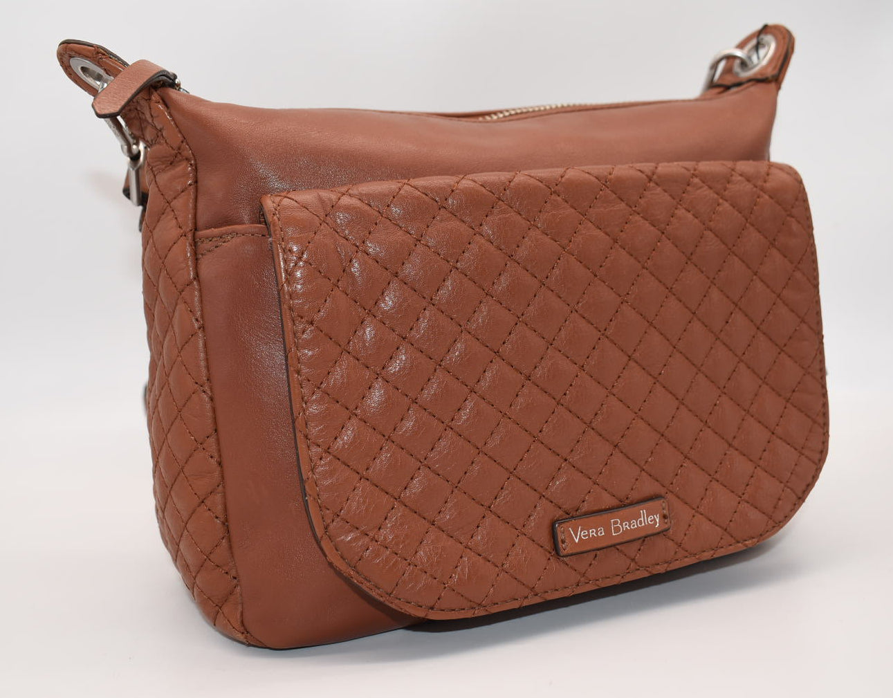 Vera Bradley Carson Leather Crossbody Shoulder Bag in Cognac Brown