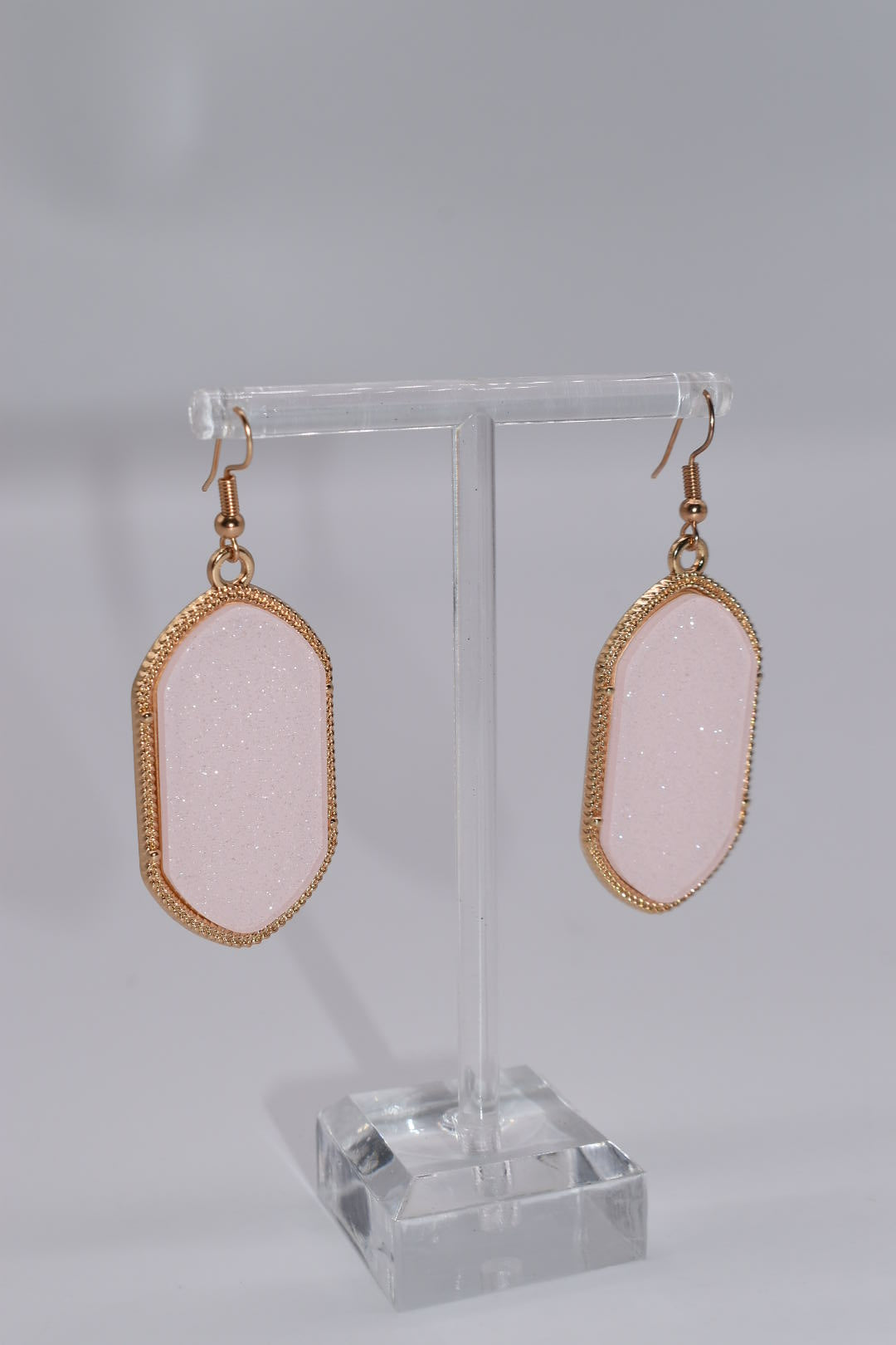Statement Earrings: Pink Glitter & Gold Drop Earrings