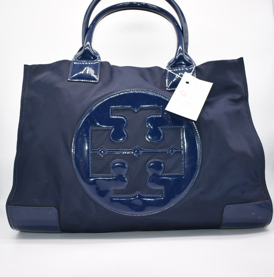 Tory Burch Ella Patent Tote Bag in Navy Blue