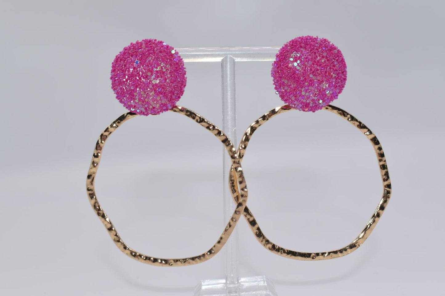 Statement Earrings: Glitter Top Hoops Pink Drop Earrings