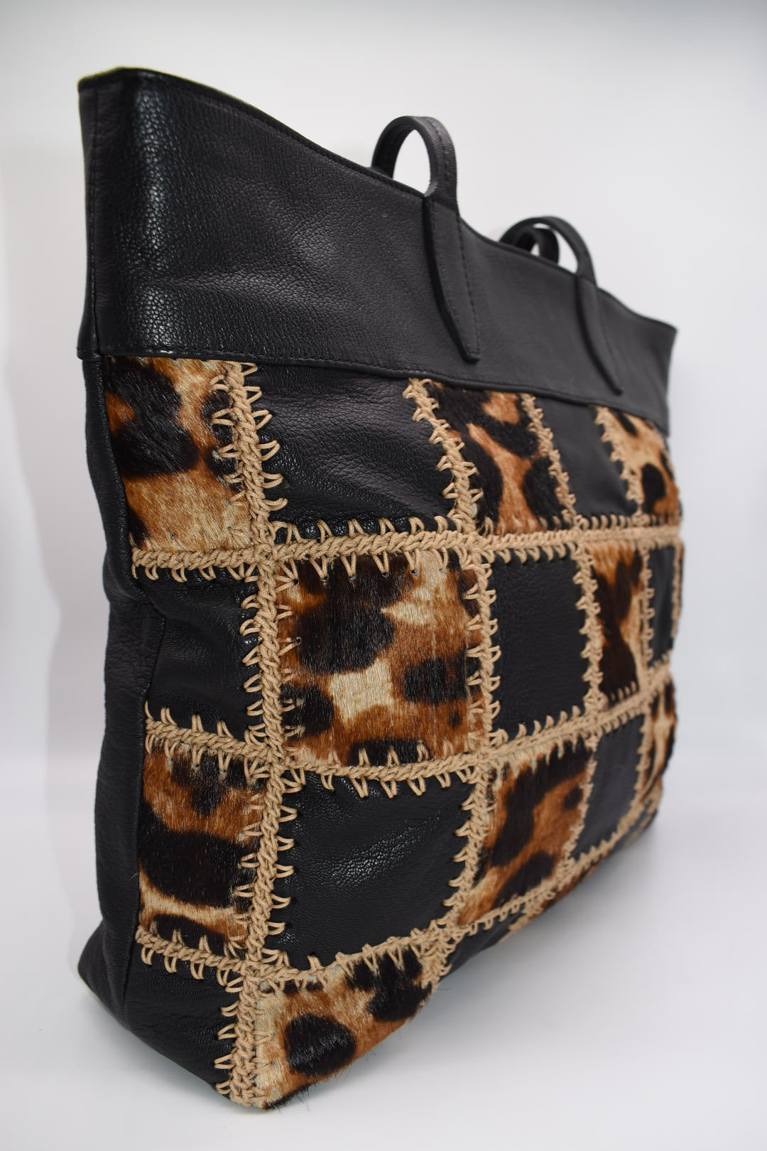 Clever Carriage Company Leather & Calf Hair Leopard Tote Bag