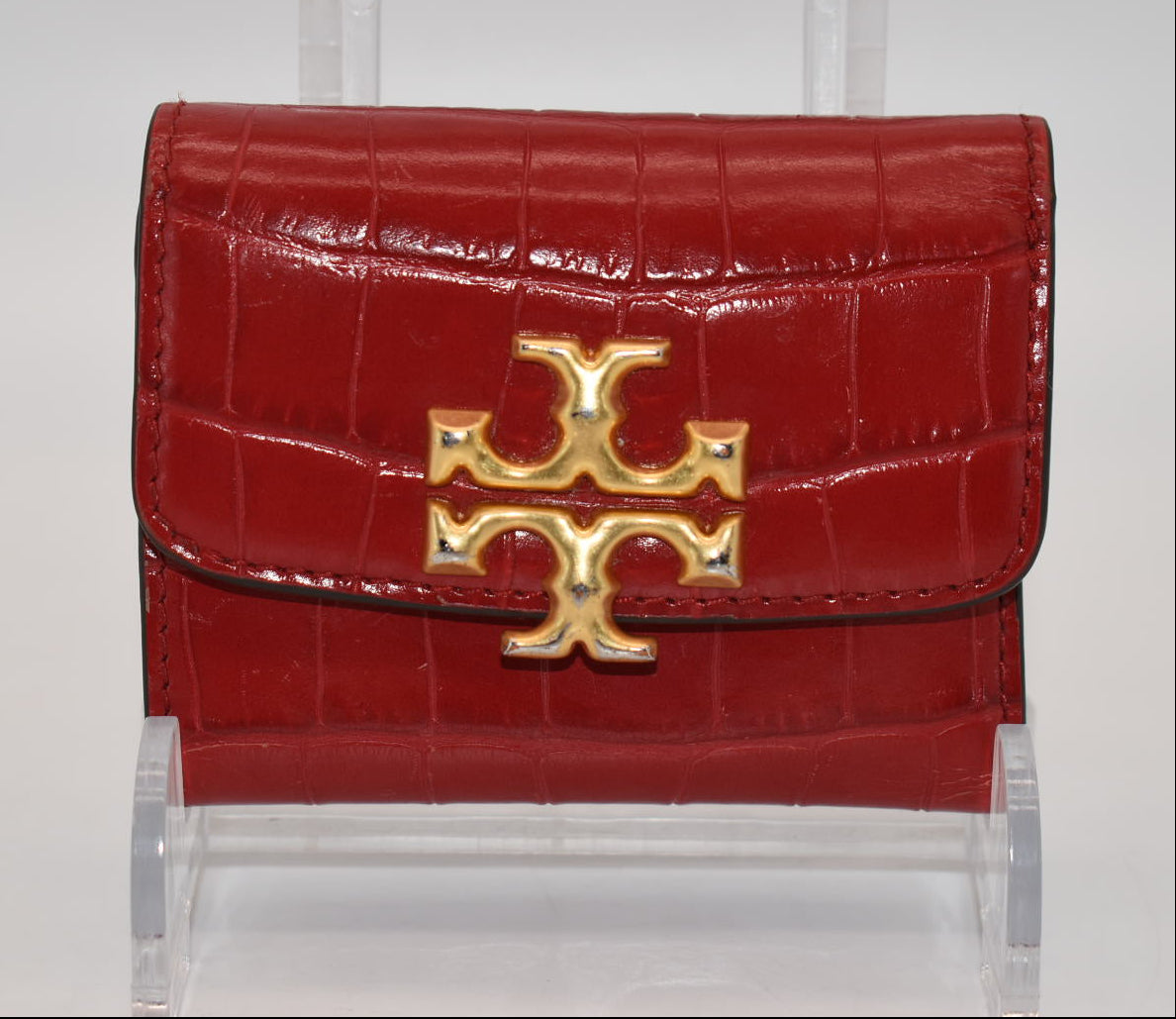 Tory Burch Eleanor Embossed Compact Wallet in Redstone