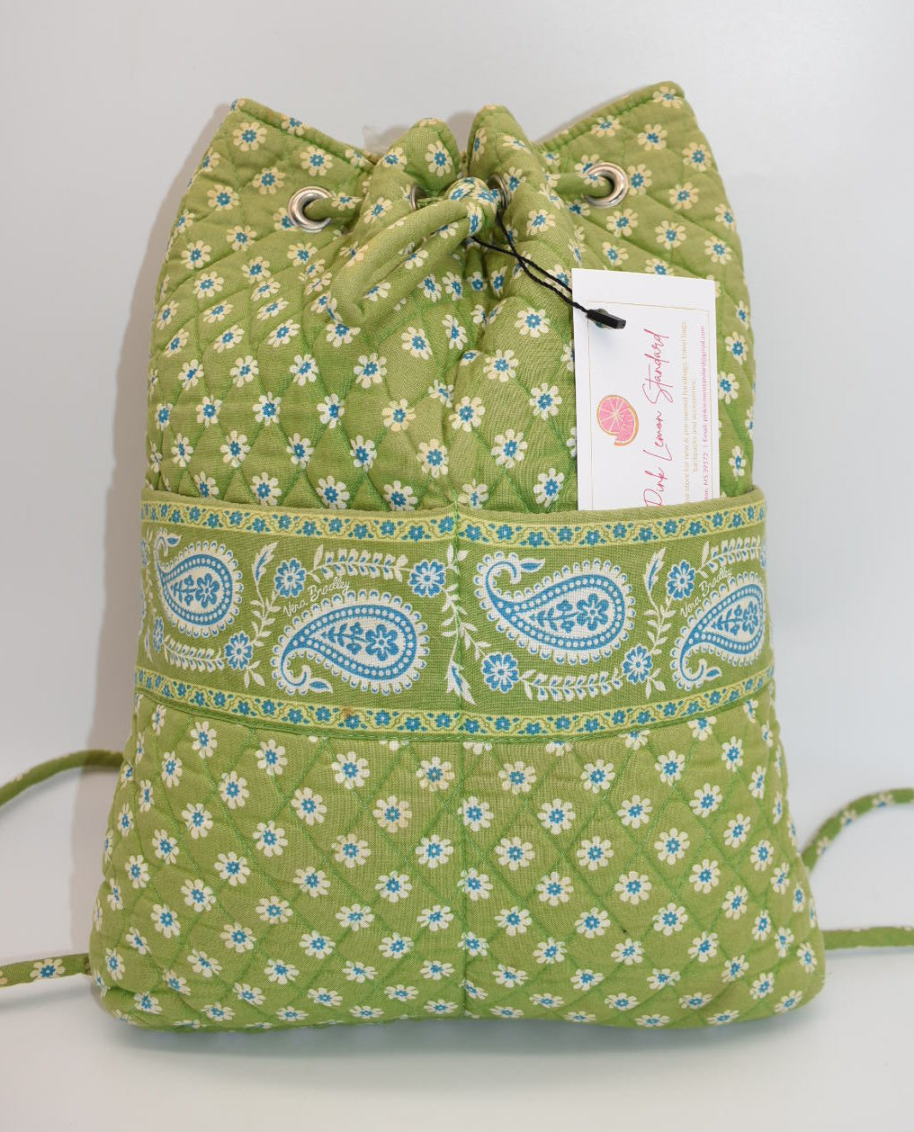 Vera Bradley Quilted Cotton Back Sack Bag in "Apple Green" Pattern