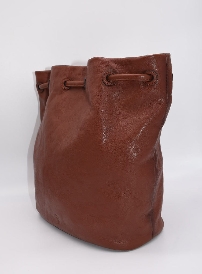 Frye Olivia Leather Bucket Bag in Cognac Brown